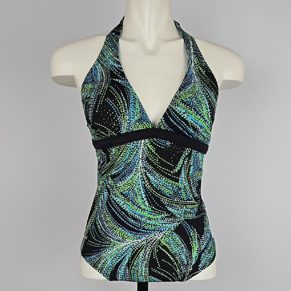 Speedo Women's Halter One Piece Swimsuit Full Back Green Black Padded Size 10